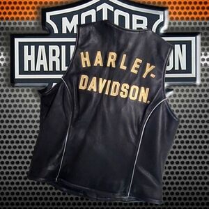 Vtg Harley Davidson 100 Year Black Leather Biker Vest Womens Size XS HD X Small